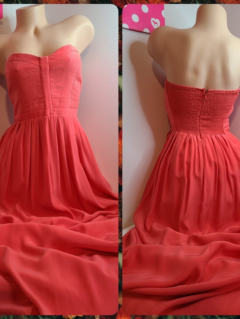 Parker 100% Silk Strapless Chiffon Maxi Dress Size M